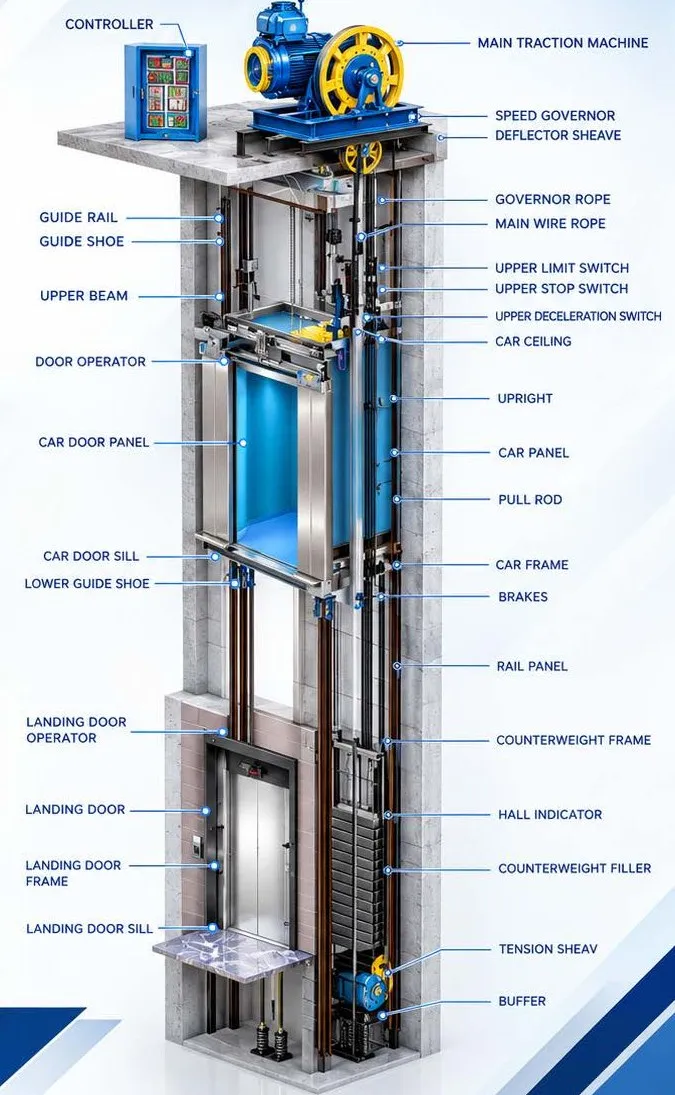 Elevator system parts diagram